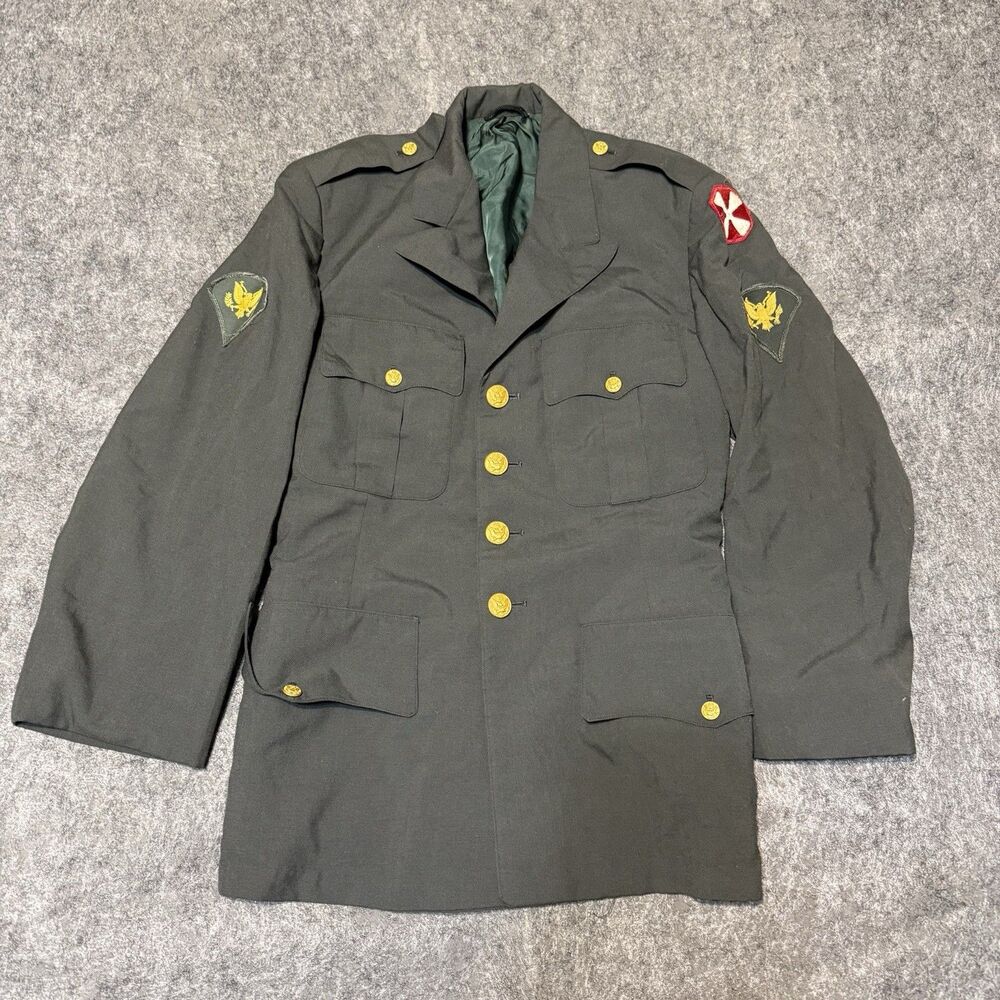 Vintage US Army AG-44 Dress Green Class A Uniform Jacket 8th Army Patches 38R